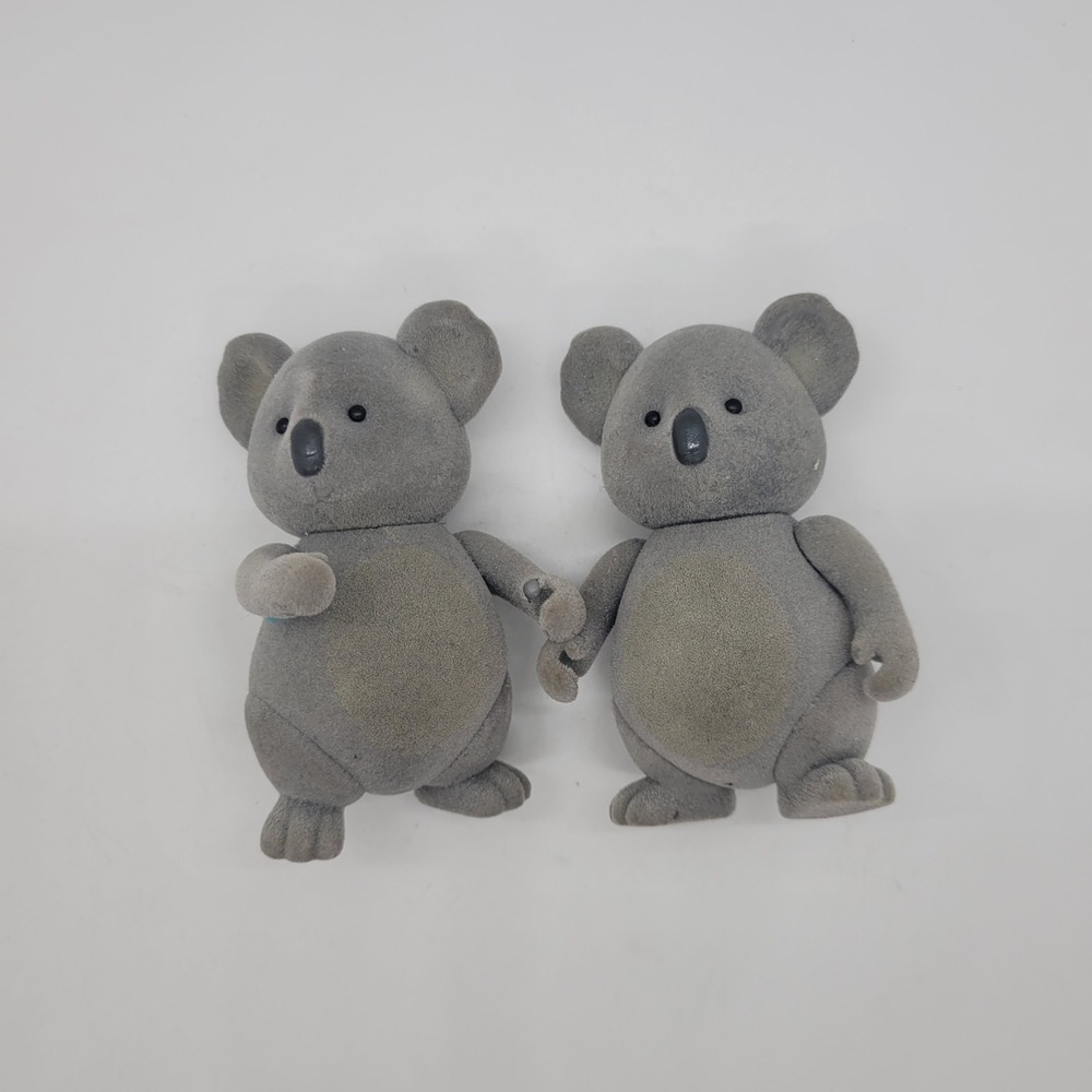 Vintage Calico Critters Flocked Koala Bear Figurines Grey Posable Set of 2